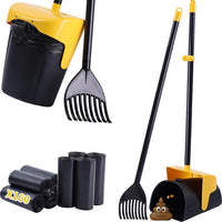 Pooper Scooper Large Swivel Bin & Rake with 160 Waste Bags - Yellow