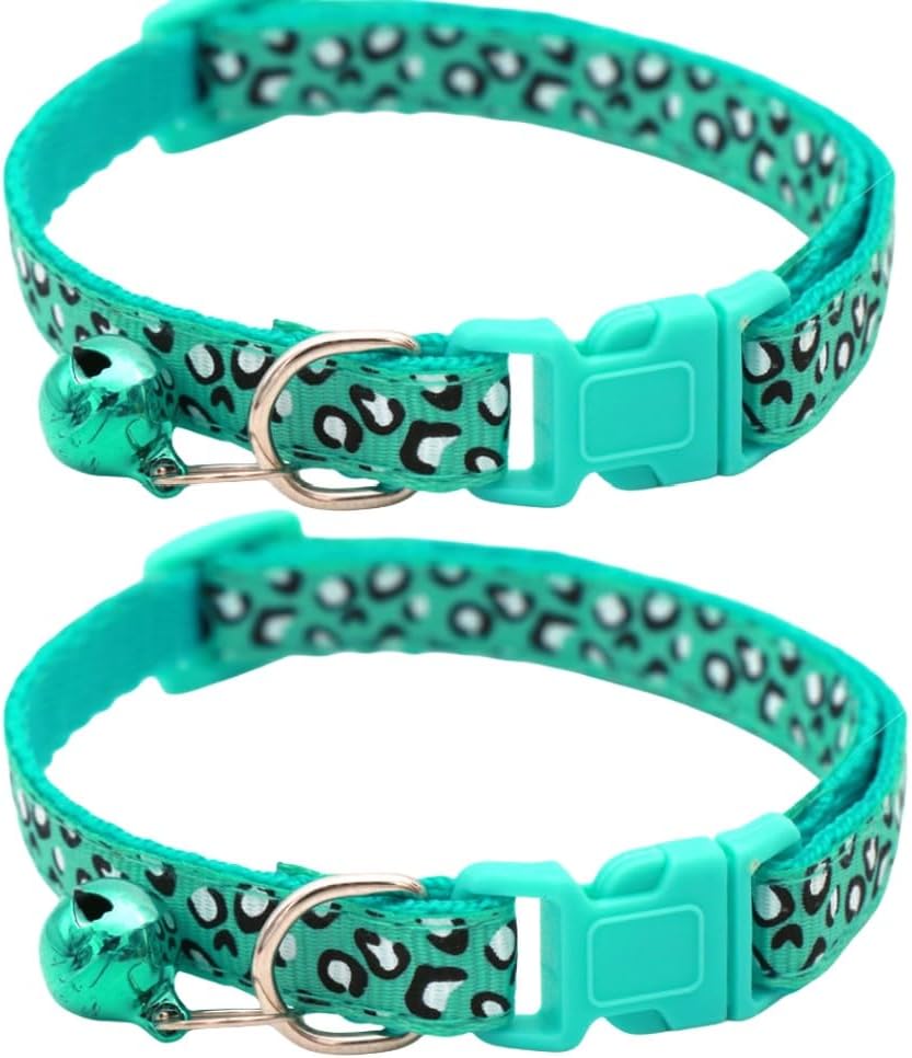 Reflective 2 Pack Breakaway Cat Collars with Bell Leopard Pattern - Turquoise