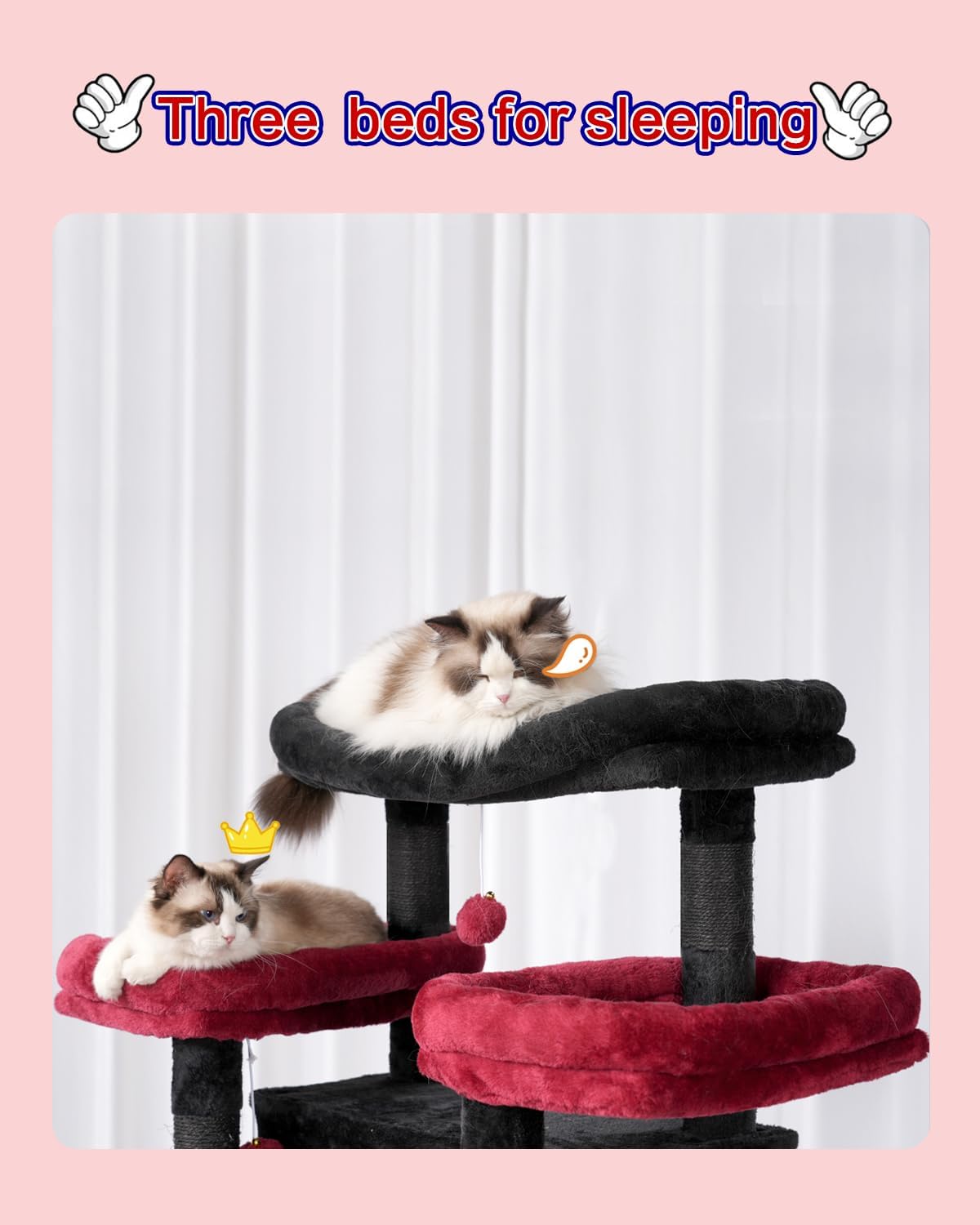 Cat Tree, 74" Tower for Large Cats, Big Condo & Hammock GCT030G – Essentials for Cats - 74 inch / Black and red - image 3