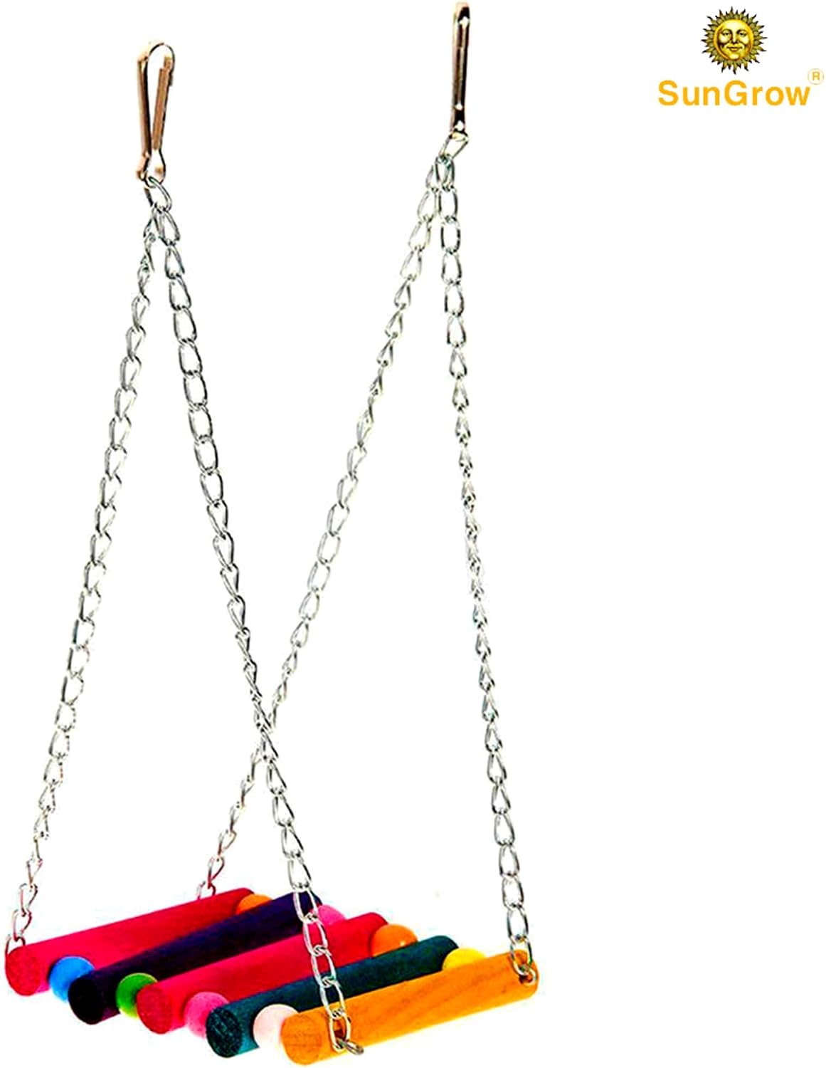 SunGrow Colorful Finch Swing Toy with Bells - Wooden Swing, 1 Piece - image 2