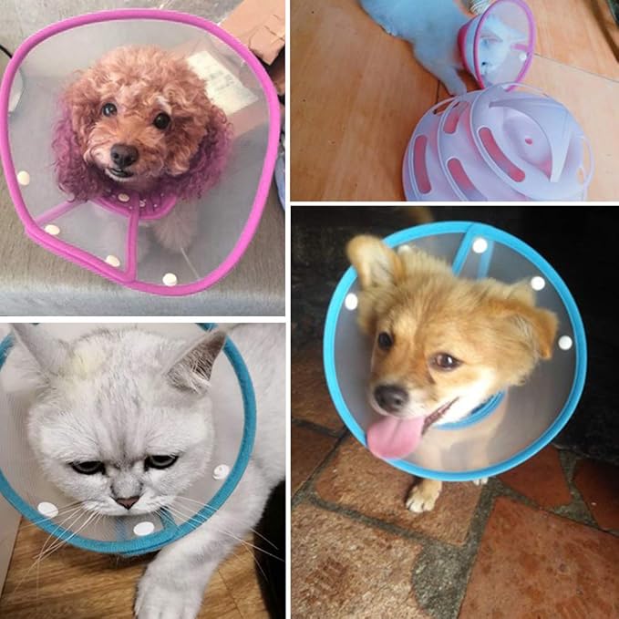 Pet Cone Recovery Dog Cone Adjustable Dog Collar Clear Padded Collar with Breathable Soft Edge, Plastic Puppy Cone Protect The Neck Surgery Recovery, Designed for Cats and Puppies (Medium, Blue)