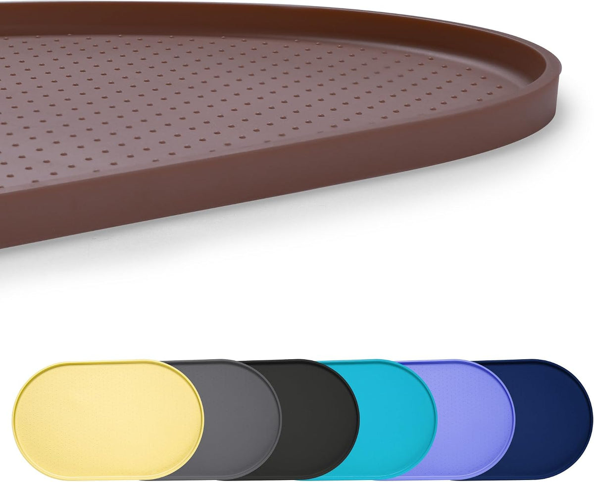 100% Waterproof 0.5" Raised Edge BPA Free Silicone Dog Food Mat - 19x12x0.5 Inch / Brown