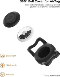 IP68 Waterpoof Dog Airtag Holder, Stretchy Silicone Full Body Covered Apple Air Tag Holder for Dog Cat Collar Fit All Width Collar (4* Black, 4 Pack)