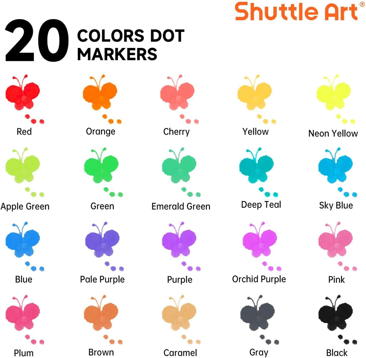 Shuttle Art Dot Markers, 10 Colors Washable Markers for Toddlers - 20 Colors / 20 - image 2