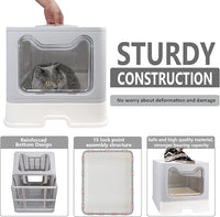 Foldable Cat Litter Box with Lid, Enclosed Potty, Large Top Entry Anti-Splashing Toilet, Easy to Clean Including Litter Scoop and 2-in-1 Cleaning Brush (Grey)