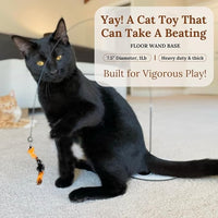 Cat Wand Toy with Round Base – Interactive Feather & Glow-in-The-Dark Octopus Attachments – Suction Cup Cat Toy for Indoor Cats & Kittens