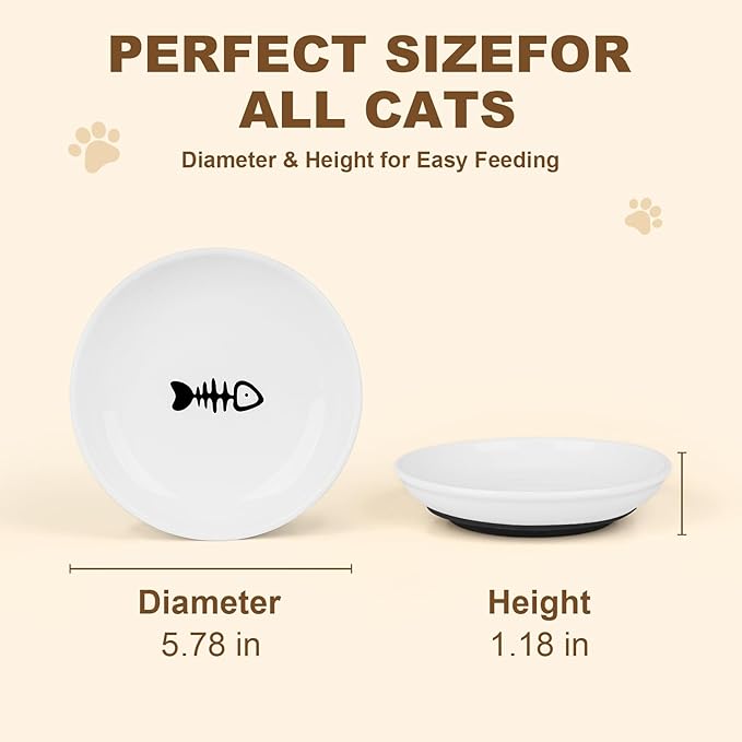 Ceramic Cat Food Bowls - 8 Pack Shallow Plates for Wet Food, Whisker-Friendly Feeding Dish with Non-Slip Silicone Base, Microwave & Dishwasher Safe for Indoor Cats & Kittens