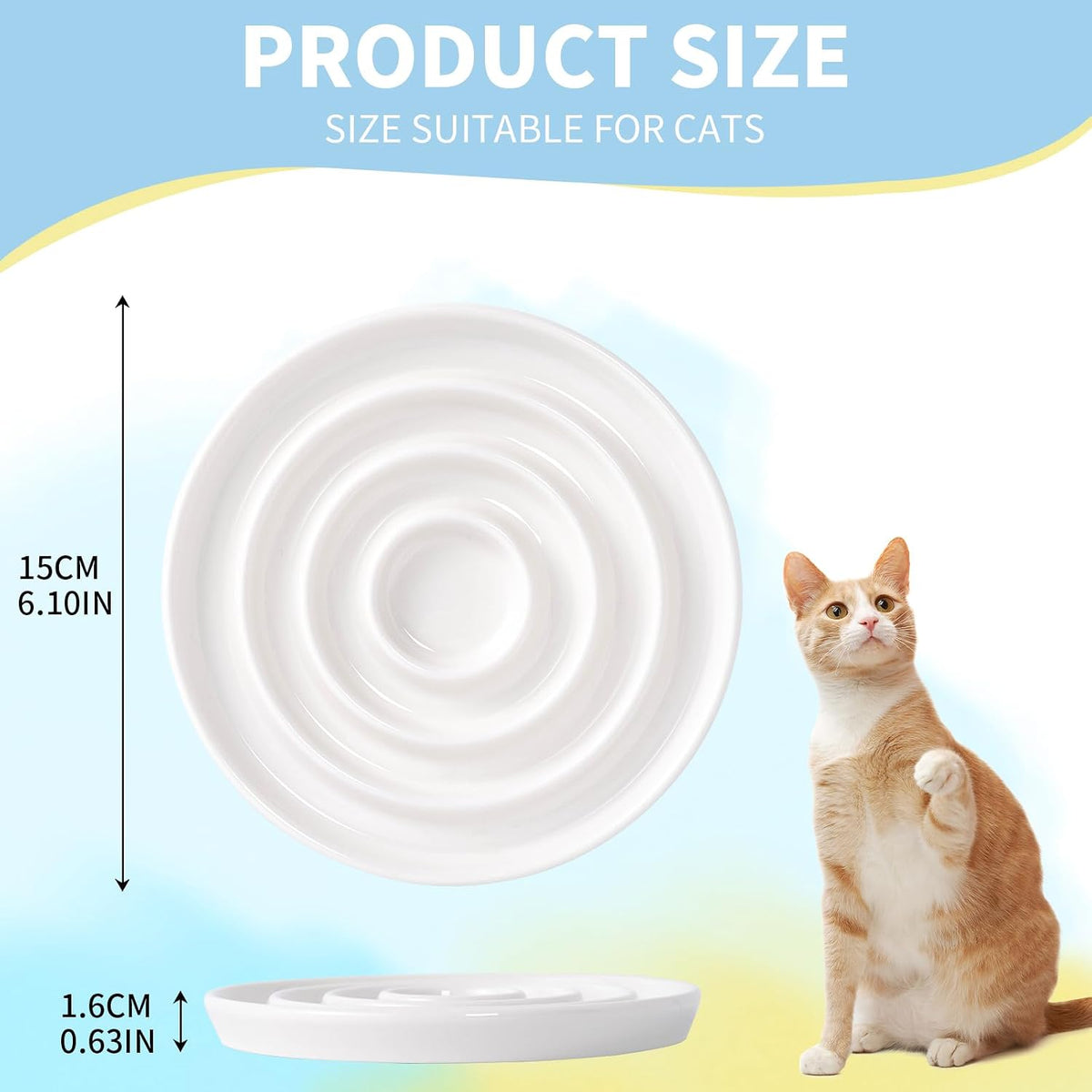 Ceramic Cat Slow Feeder,Shallow and Wide Opening Dish for Whisker Friendly – Essentials for Cats - 3 Rings Maze - image 3