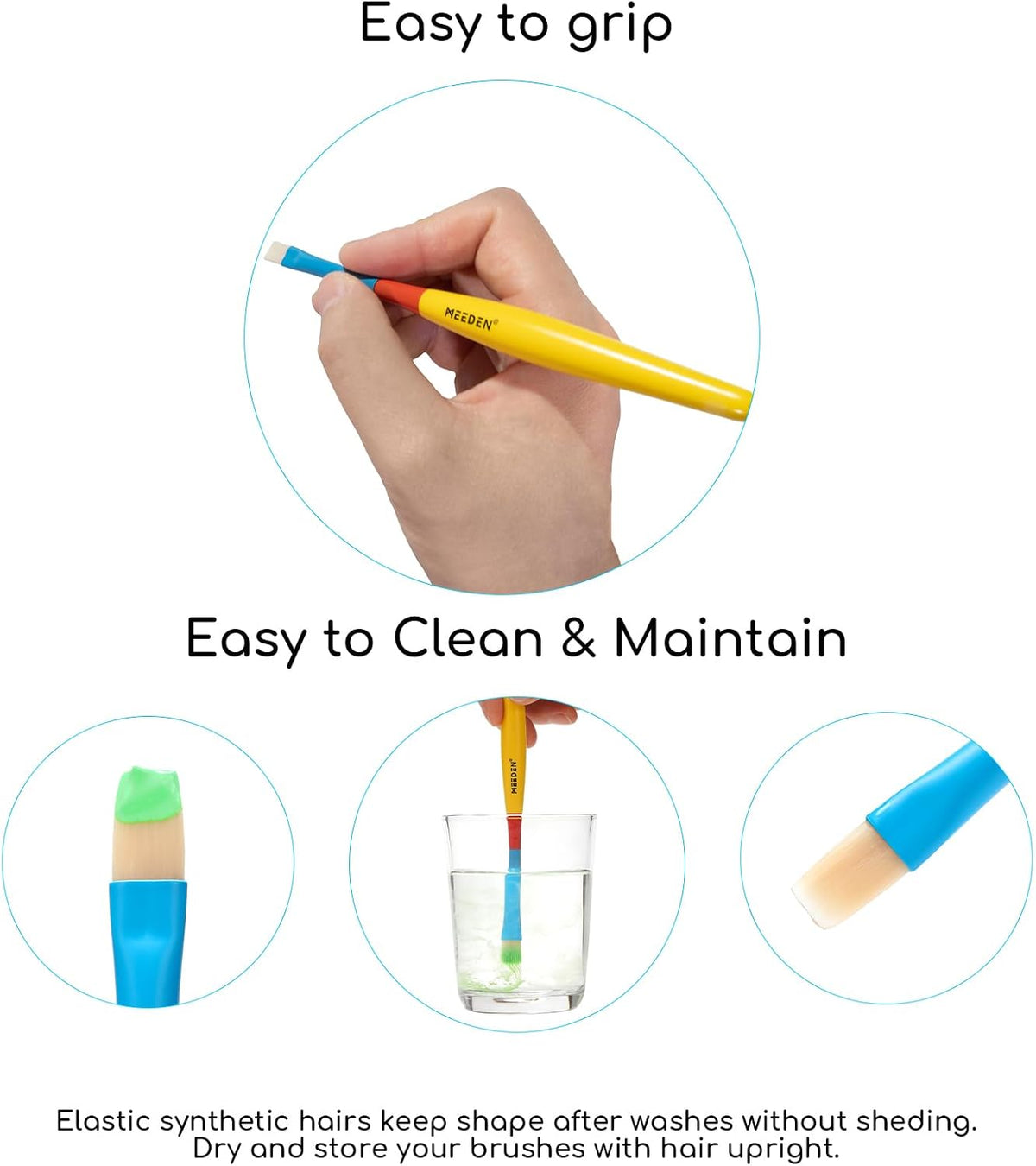 MEEDEN paint brushes set for kids, 5 nylon brushes with colorful wooden handles - view 9
