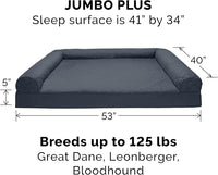 Furhaven Cooling Gel Dog Bed for Large Dogs w/ Removable Bolsters & Washable Cover, For Dogs Up to 125 lbs - Quilted Sofa - Iron Gray, Jumbo Plus/XXL