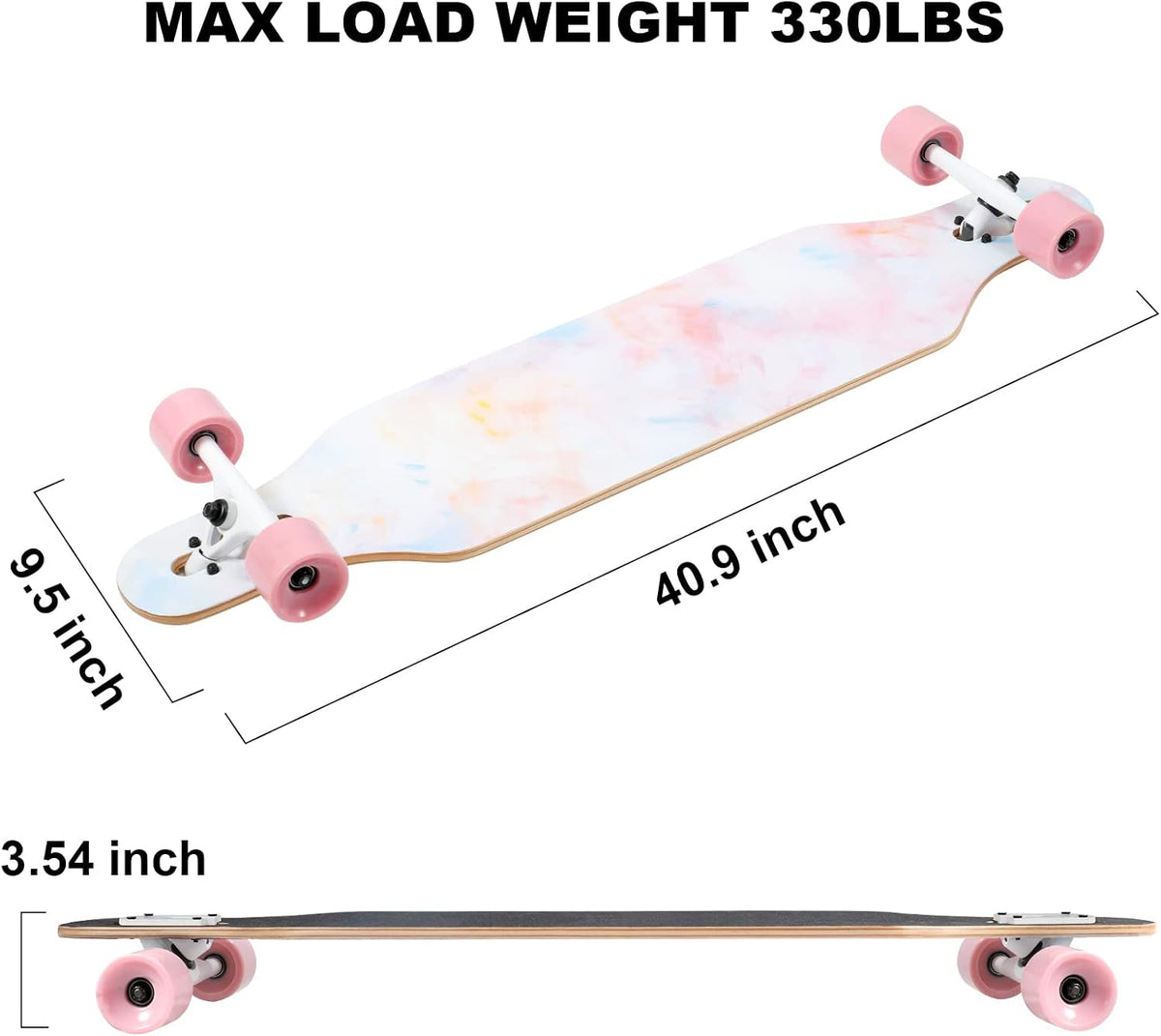 TLHB 41 inch drop through longboard skateboard with 9-ply maple deck and PU wheels - view 10