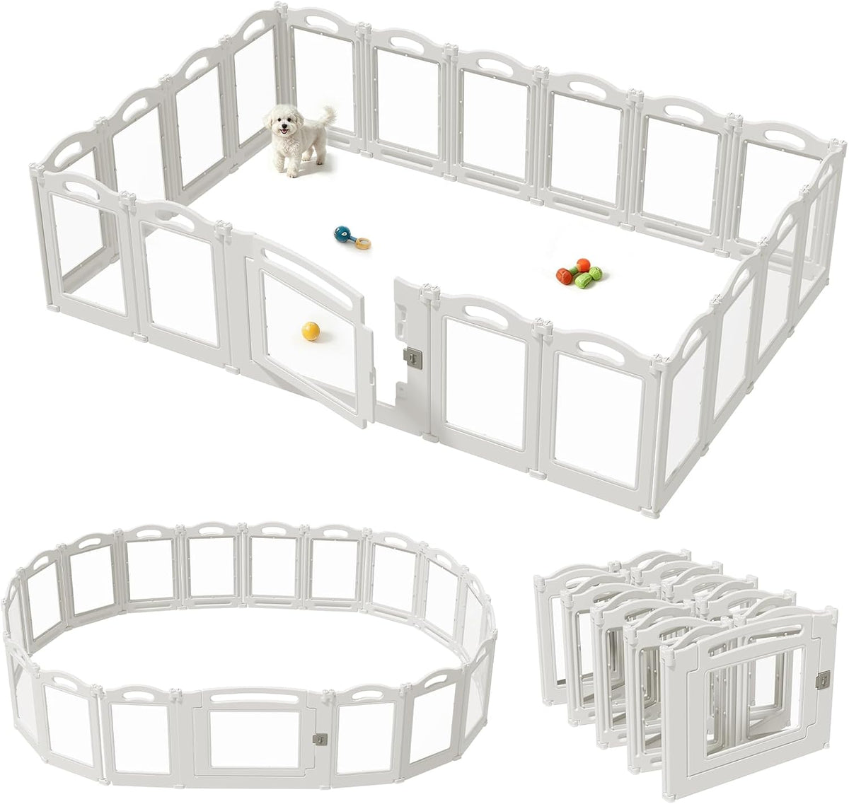 Foldable Clear Acrylic Dog Playpen with Door - White / 18 panels + 1 door / 23.6 inches