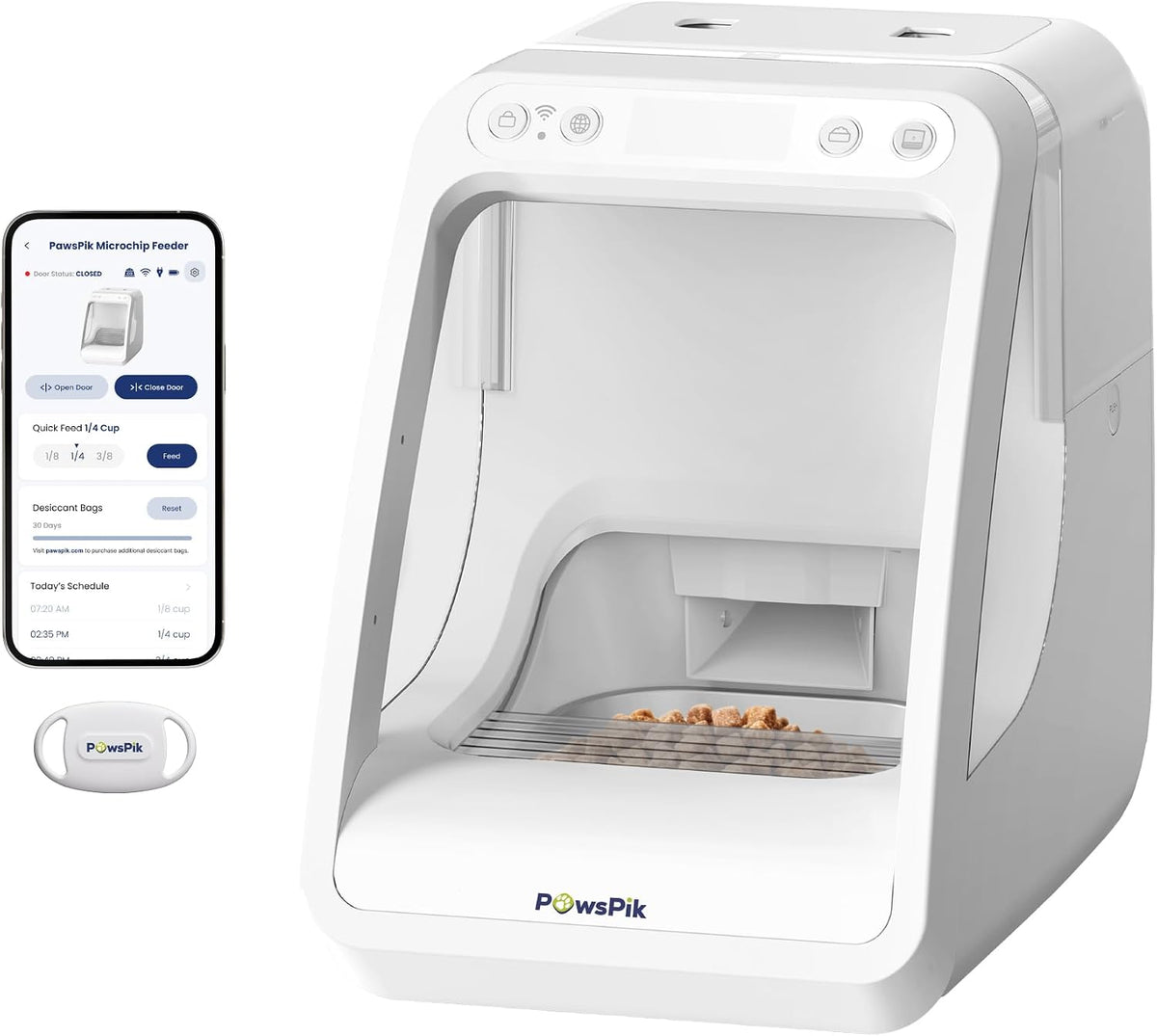 Automatic Microchip RFID Cat Feeder, 16-Cup - White