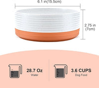 SPUNKYJUNKY Ceramic Dog and Cat Bowls 2 Pack, 6.1'' Dog and Cat Food Water Double Feeding Bowls Non-Slip for Cats and Medium Sized Breed Dogs Microwave Dishwasher Safe - 28.7 OZ, 2pcs, Pattern White