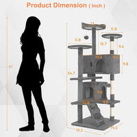54.7 Inches Cat Tower for Indoor Cats, Multi-Level Cat Condos with Scratching Posts, Hanging Toys, Light Gray