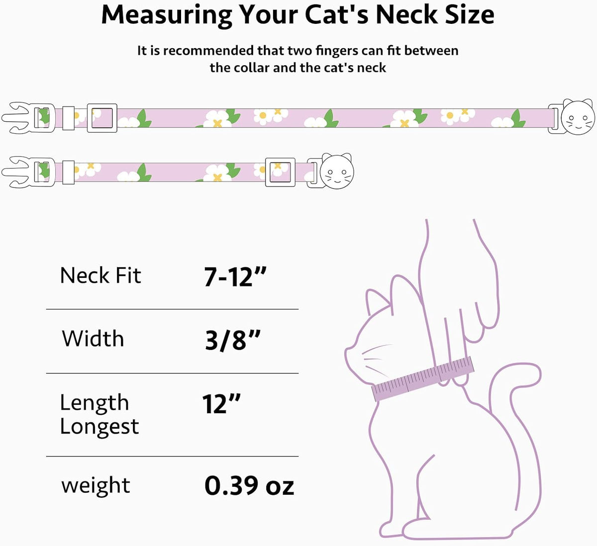 2 Pack Cotton Cat Collar Pink Strawberrie White Heart Cute Kitten - Purple&Pink - image 3