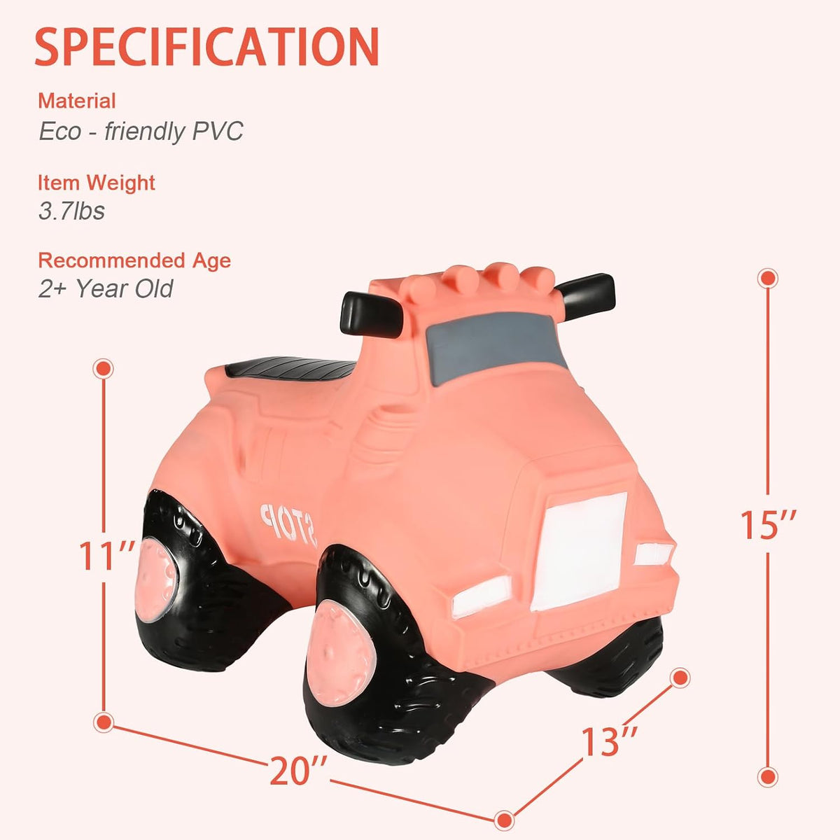 INPANY Bouncy Bull, Cow Hopper for Cowboys, Kid Gifts Toy - Pink Car - image 2