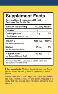 Researched Nutritionals C-RLA - Liposomal Vitamin C with R Lipoic Acid to Support Detox - Vegan & Soy-Free Vitamin C Liquid, Vanilla Caramel Flavor (10 Fl Oz)