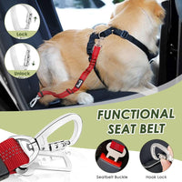 SlowTon Dog Seatbelt, 2 Pack Adjustable Heavy Duty Dog Safety Seat Belt – Essentials for Dogs - Red / Seatbelt Clip + Carabiner - image 3