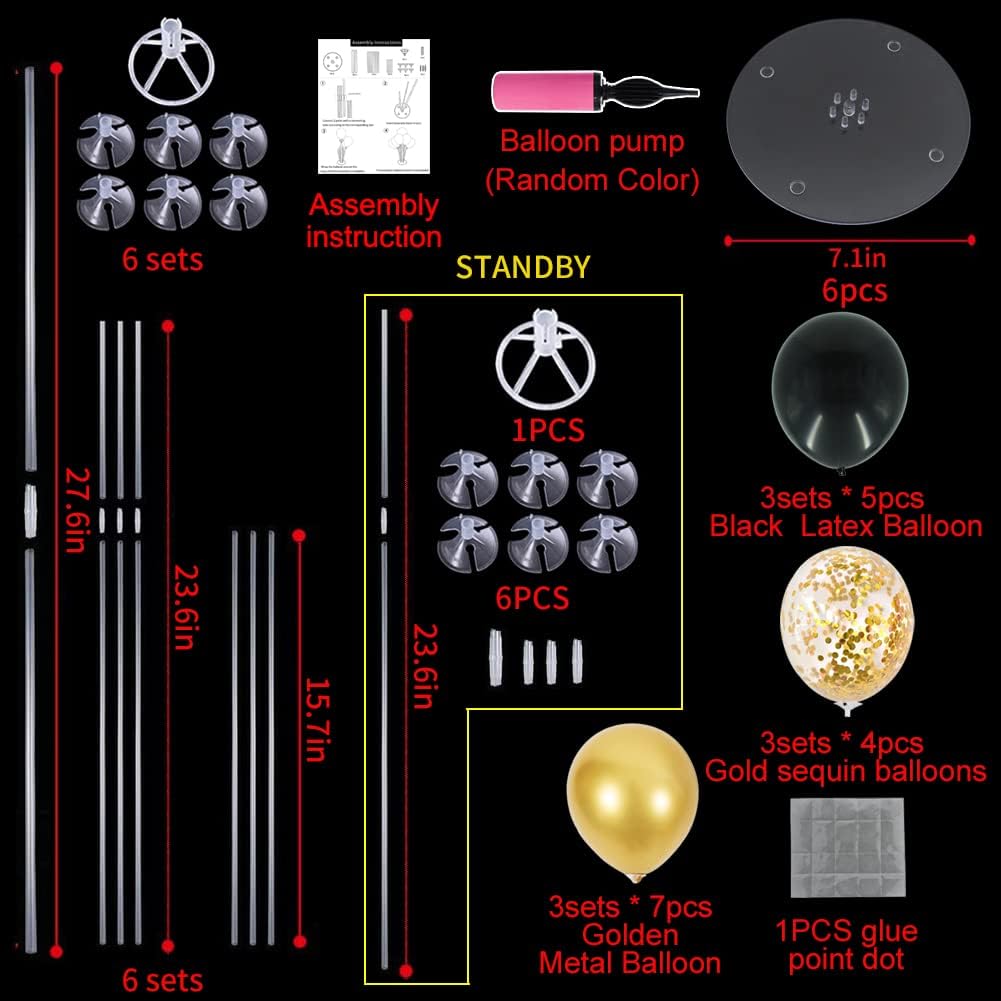 TONIFUL 4 Set Black Gold Balloon Stand Balloon Centerpieces for Table – Fun for Kids & Family - Black Metallic Gold / 6 Set Balloon Stand - image 2