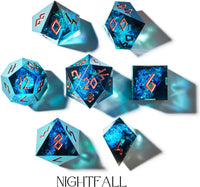 HEIMDALLR liquid core DND dice set in Fenrir's Shadow with glowing LED display box - view 12