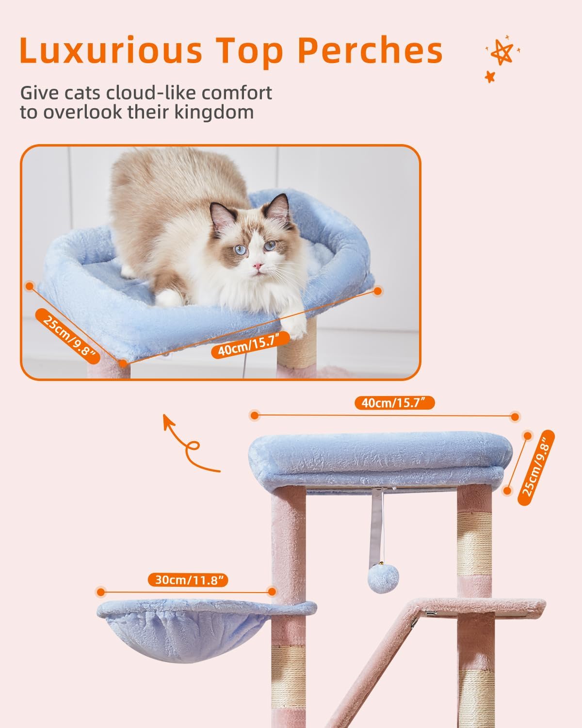 Taoqimiao Cat Tree, Suitable for Kittens - Pink and Blue / 38.5 Inches - image 3