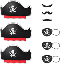 Halatool pirate party hat set with 6 felt hats, 6 skull eyepatches and 6 fake mustaches - view 3