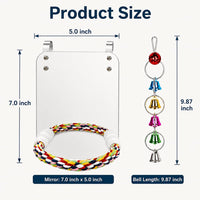 7" Bird Mirror with Rope Perch Bird Toys Swing - 7 inch - image 2