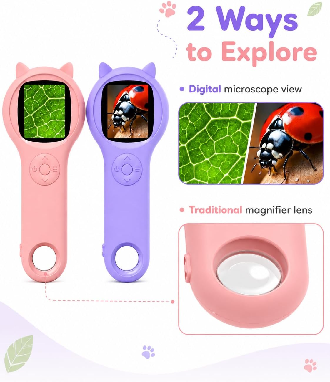 Kids Microscope, 500X Digital Magnifying Glass, Explore STEM Toy - Pink and Purple / 2 Pcs - image 3