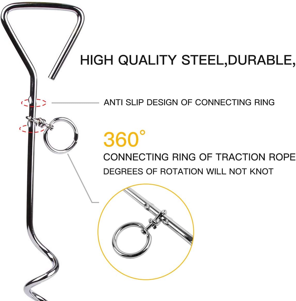CLKHOWL dog tie out cable with spiral ground stake and swivel snaps, 16 or 30 ft - view 2