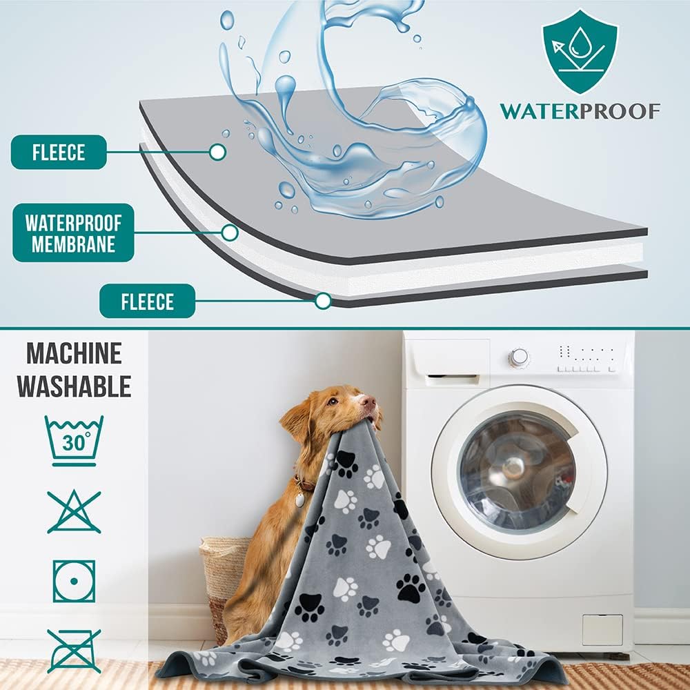 PetAmi Waterproof Dog Blanket, Leakproof Pee Proof Cat Blanket - Paw Print Gray / X-Large (60x80) - image 4