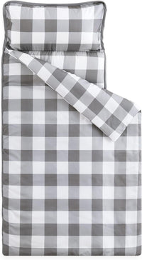 Wake In Cloud toddler nap mat in gingham plaid with built-in blanket and pillow - view 3