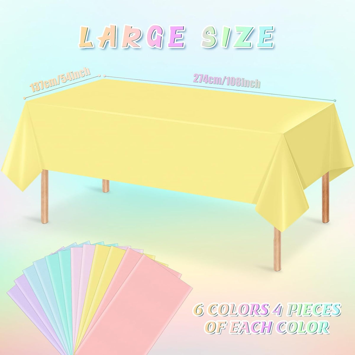 4Pcs Pastel Tablecloths, Mix Color Plastic Tablecloth Disposable Rectangle Table Covers for Baby - Pastel Rectangle / 24pcs - image 2