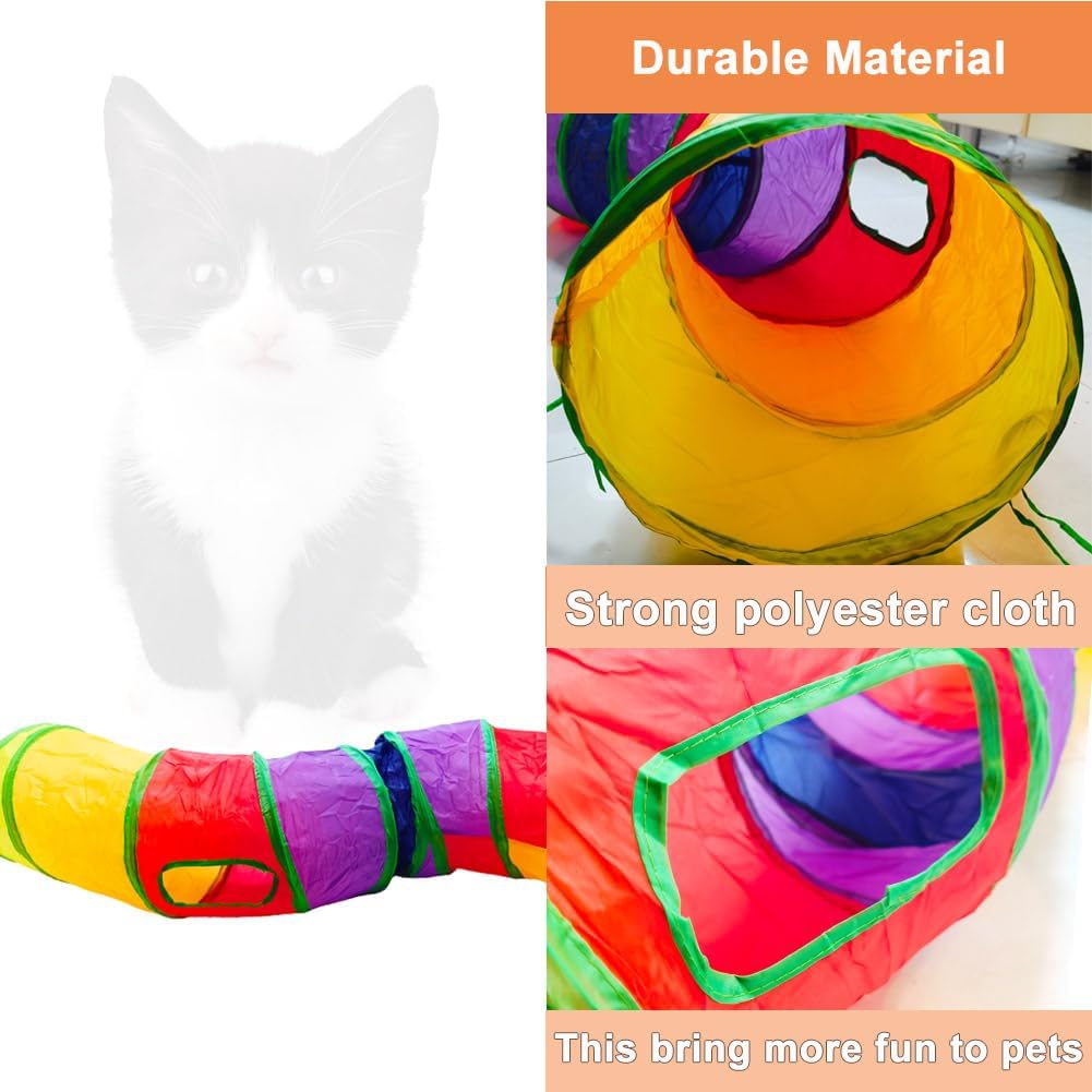 Cat Tunnel Tube Toys，Tunnels for Indoor Cats - S - 2 Way Yellow Green - image 4
