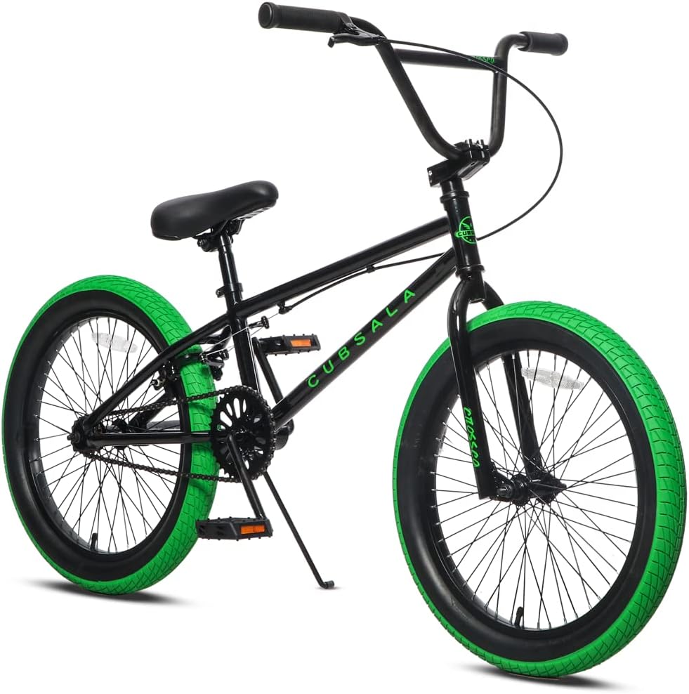 cubsala Crossea 18 20 Inch Kids Freestyle BMX Bike for 5-13 Years Old – Fun for Kids & Family - Black & Green / 20 Inch / Without Pegs