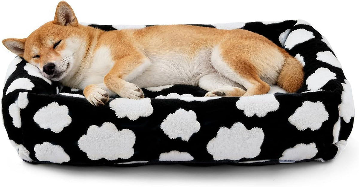 JOEJOY Cute Dog Bed Medium Size Dog - Cozy Clouds Black / L (36"x27"x8")