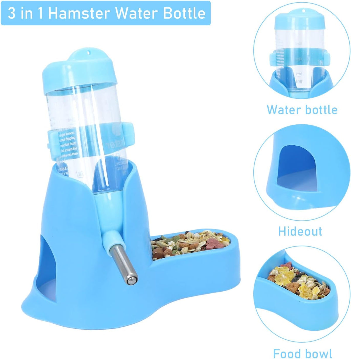 Wontee Hamster Water Bottle Water Dispenser Hamster Silent Exercise - Blue / 80ML - image 2