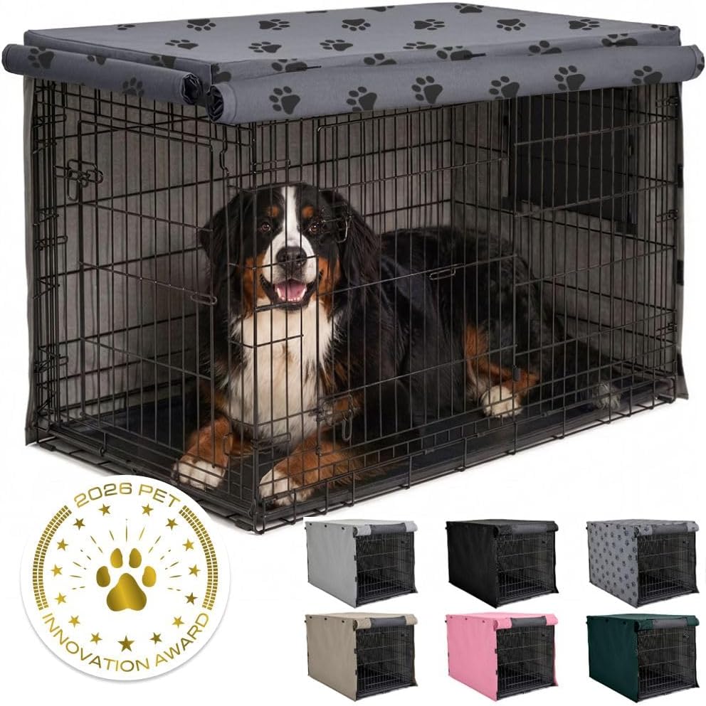 GORILLA GRIP Dog Enclosure Crate Cover Kennel Cage Topper 42in - Gray Black Paw / 48" X 30" X 33"