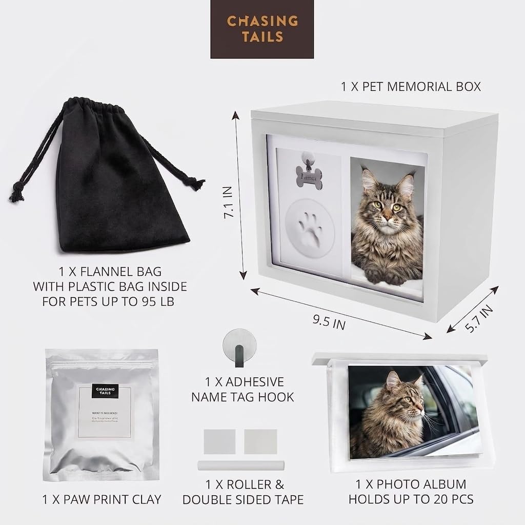 Large Dog Urn for Ashes, Pet Memorial Keepsake Photo Box - White - image 2