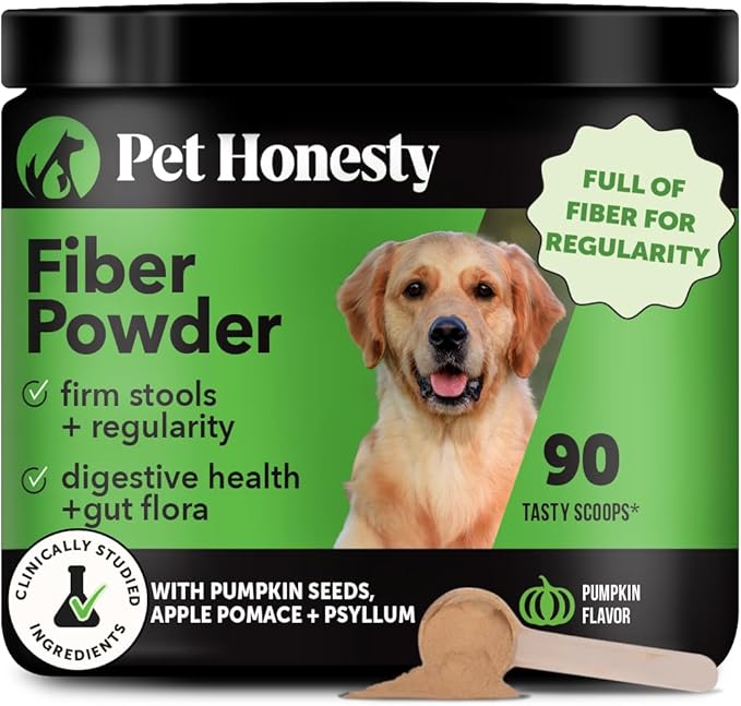 Pumpkin Fiber Powder Supplement for Dogs - All Natural Dog Probiotic with Psyllium Husk, Pumpkin Seeds and Apple Pectin for Healthy Digestion (90 Scoops)