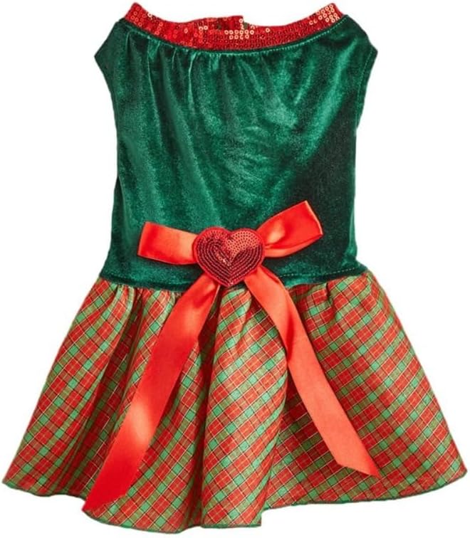 Tangpan Bow-KnotChristmas Pet Plaid Skirt Dog Santa Dress Puppy Party - Green / Large