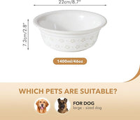 Ceramic 8.7inch Dog Bowl for Large Dog, Basic Food and Water Bowl for Replacement, Wide Opening Rounded Edge(Single Bowls, Reactived Glaze -White)
