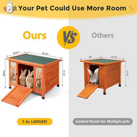 COZIWOW 24in Wooden Cat House Outdoor & Indoor Pet Shelter with Foldable Ramp - Weatherproof Rabbit Hutch with Unique Machine-Printed Art Designs for Cat, Rabbit, Guinea Pig (Orange)