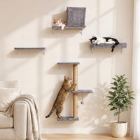 FUKUMARU Cat Wall Shelves - Light Gray / 4-Piece Set without Hammock