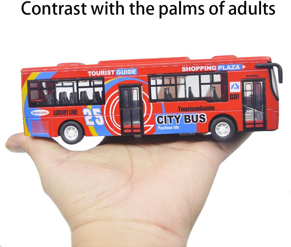 Ailejia yellow diecast city bus toy with pull back motor, lights and music - view 11