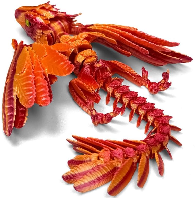 Feathered Wyvern Dragon, 3D Printed Dragon - Red Gold