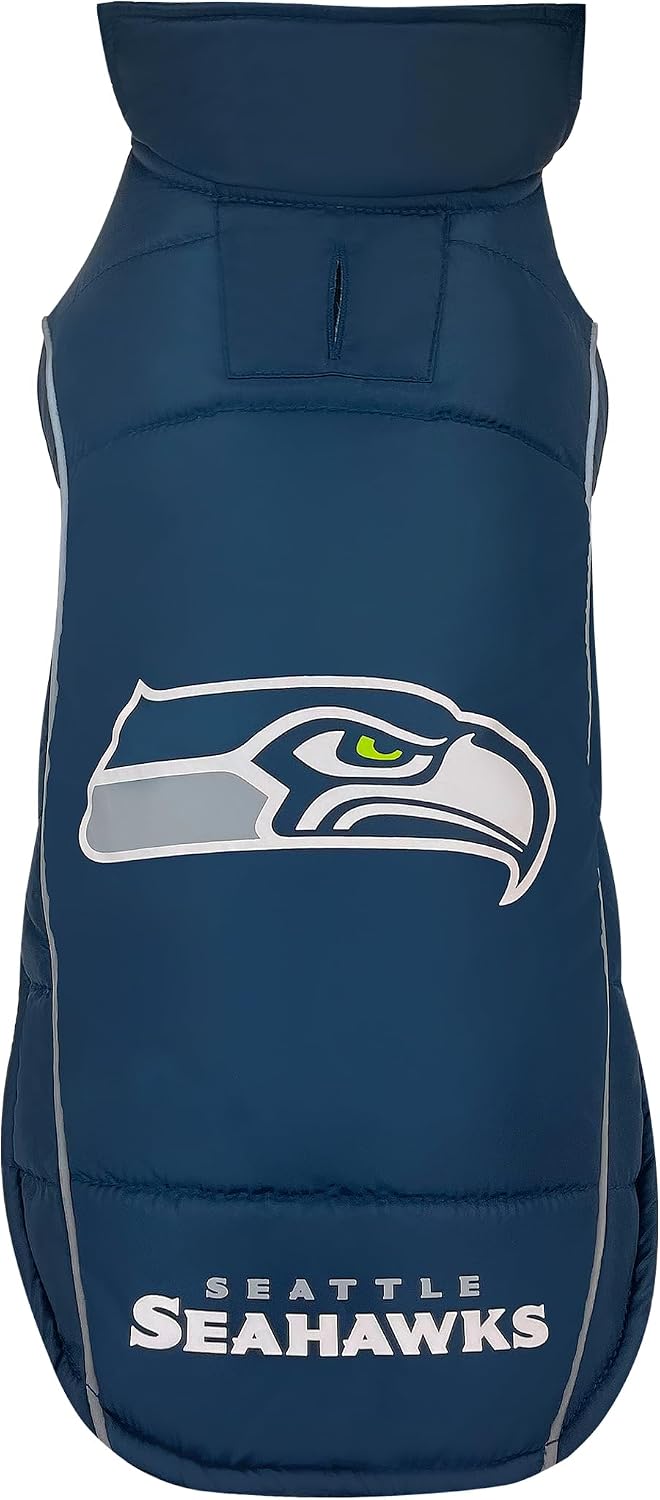 Pets First Pets NFL Licensed Dog & Cat Vest Pet Puffer Down Coat - Small / Seattle Seahawks
