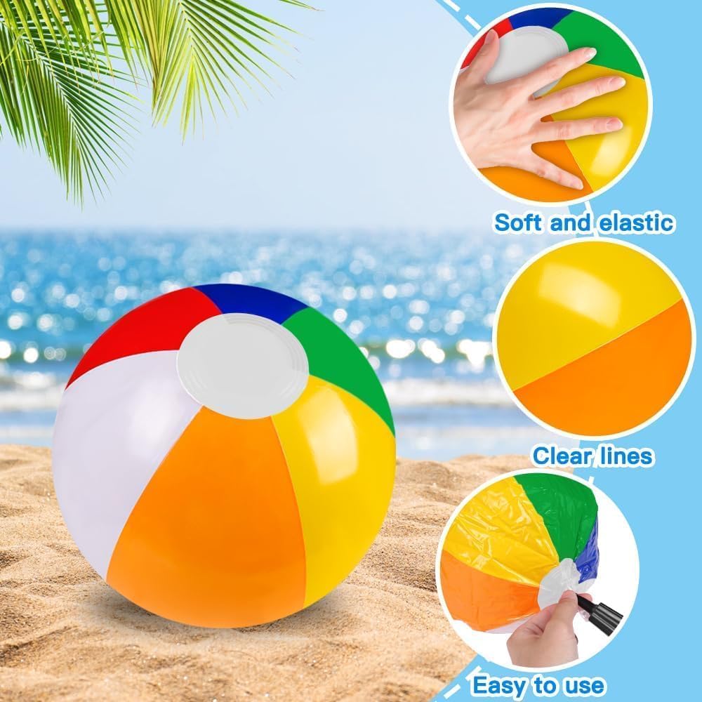 Vellibring 24 Pack 12" Summer Inflatable Beach Balls Bulk for Kids – Fun for Kids & Family - Rainbow - Pack of 12 - image 2