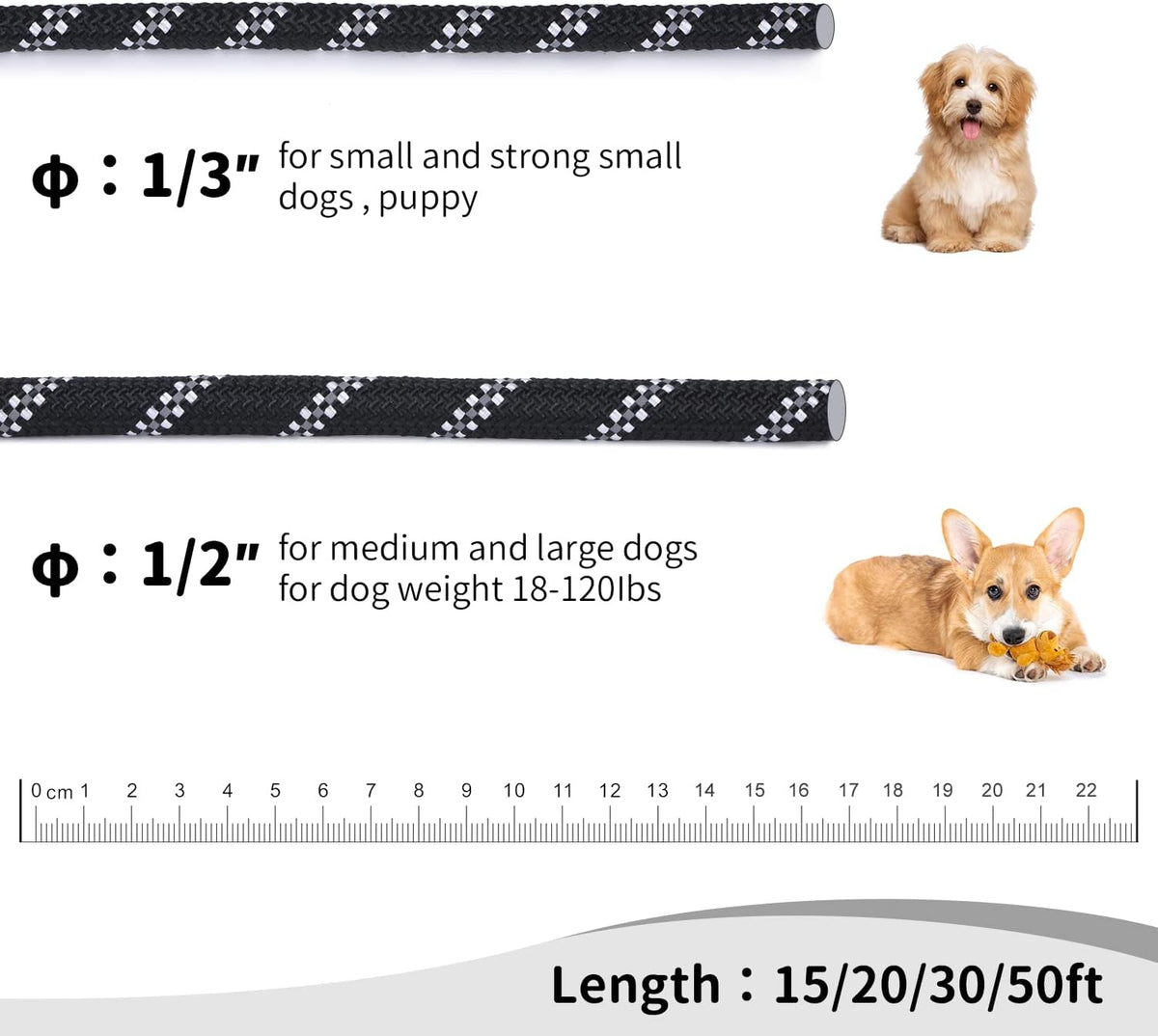 Hi Kiss Dog/Puppy Obedience Recall Training Agility Lead - 30 Feet / U1:Black-Diam 1/3" - image 2