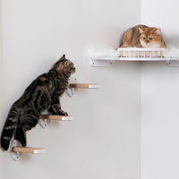 3pcs Wall Mounted Cat Steps, Climbing Furniture, Shelves With Hemp Rope Covered, Solid Wood Ladder for Playing and Climbing (Standard-White)